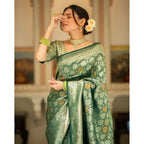 Seduva Women's Silk Printed Saree With Unstitched Blouse 5.5Mtr (Green)