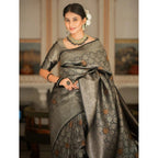 Seduva Women's Silk Printed Saree With Unstitched Blouse 5.5Mtr (Black)