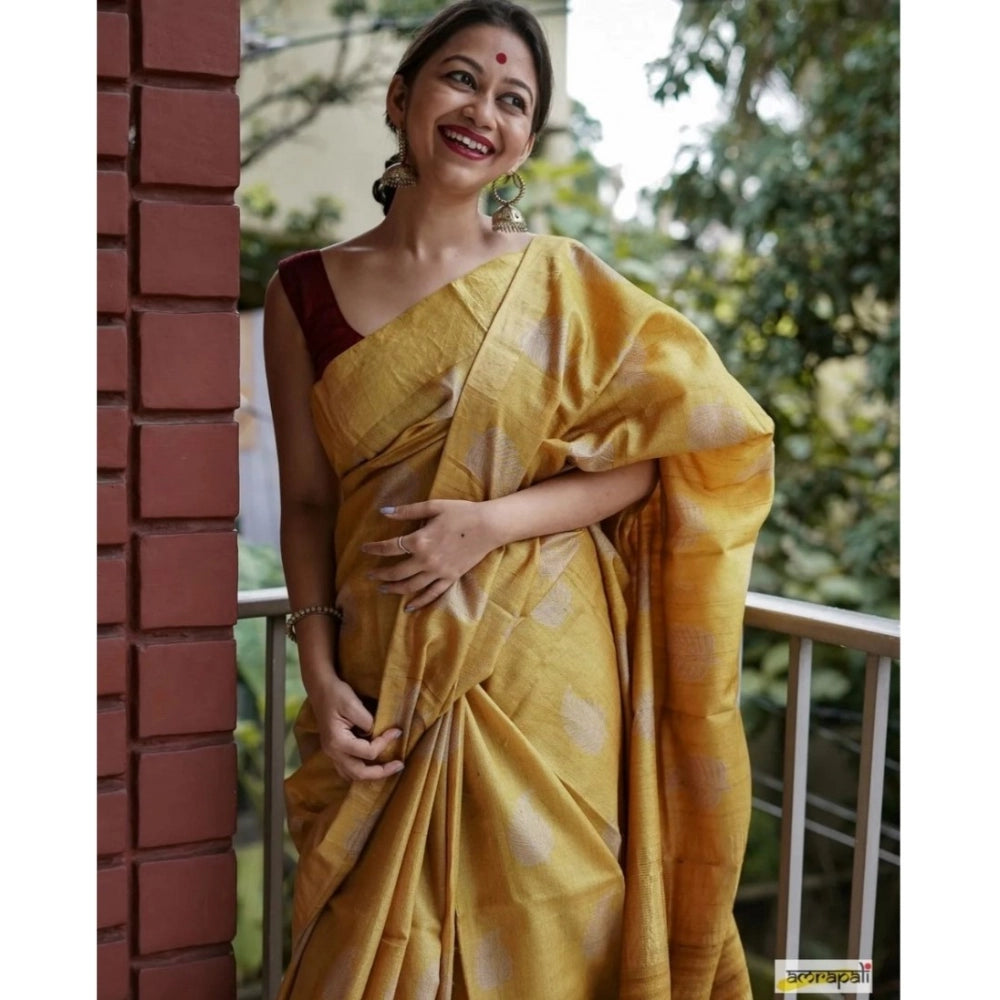 Seduva Women's Silk Printed Saree With Unstitched Blouse 5.5Mtr (Yellow)