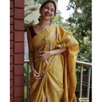 Seduva Women's Silk Printed Saree With Unstitched Blouse 5.5Mtr (Yellow)