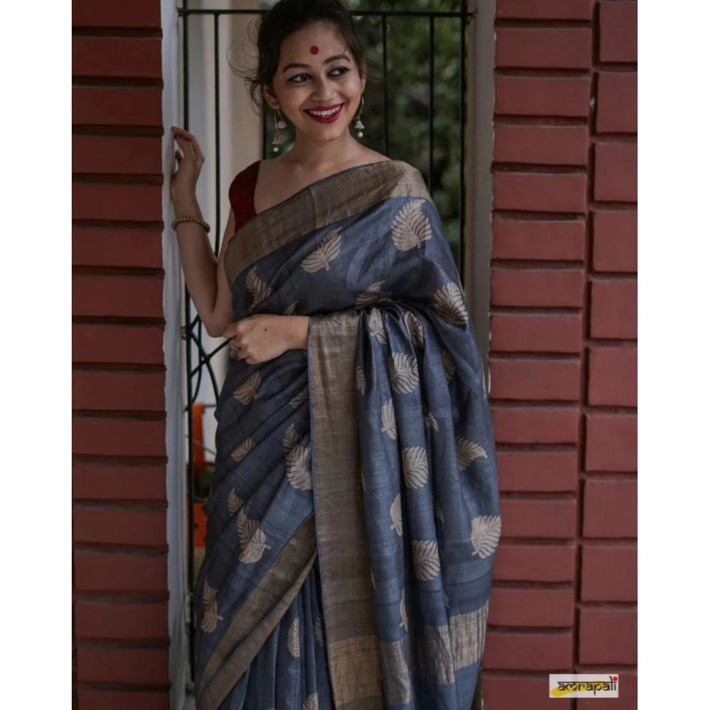 Seduva Women's Silk Printed Saree With Unstitched Blouse 5.5Mtr (Grey)