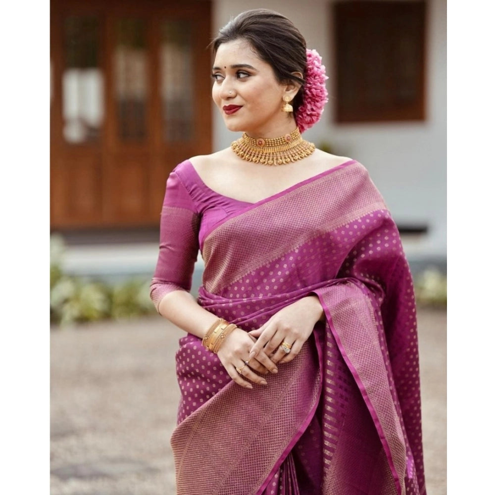 Seduva Women's Silk Printed Saree With Unstitched Blouse 5.5Mtr (Purple)