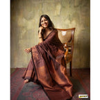Seduva Women's Silk Printed Saree With Unstitched Blouse 5.5Mtr (Coffee)
