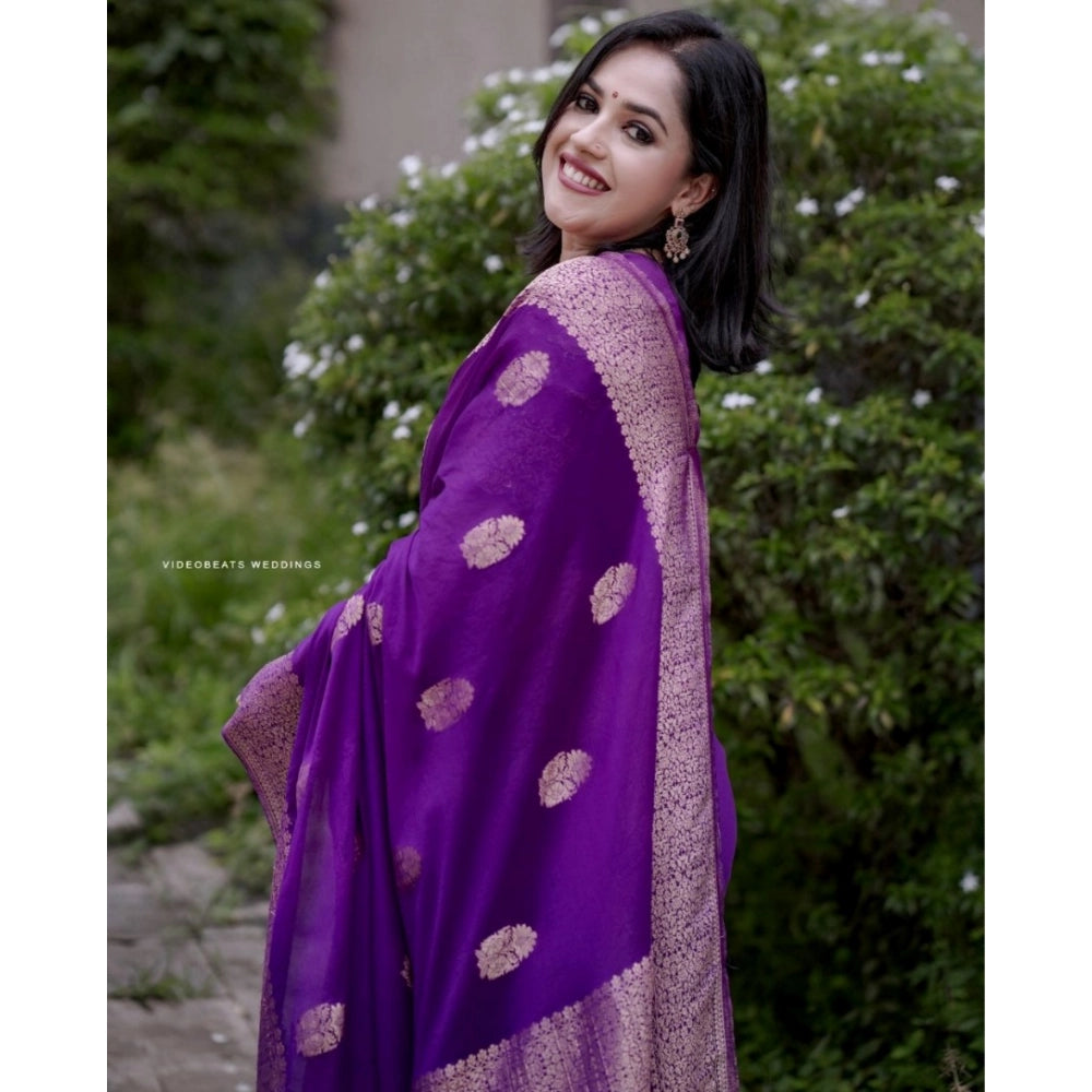 Seduva Women's Silk Printed Saree With Unstitched Blouse 5.5Mtr (Purple)