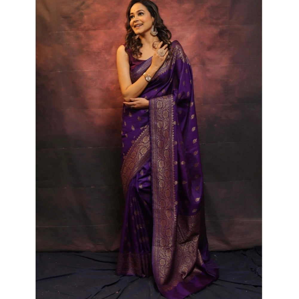 Seduva Women's Silk Printed Saree With Unstitched Blouse 5.5Mtr (Purple)