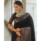 Seduva Women's Silk Printed Saree With Unstitched Blouse 5.5Mtr (Black)