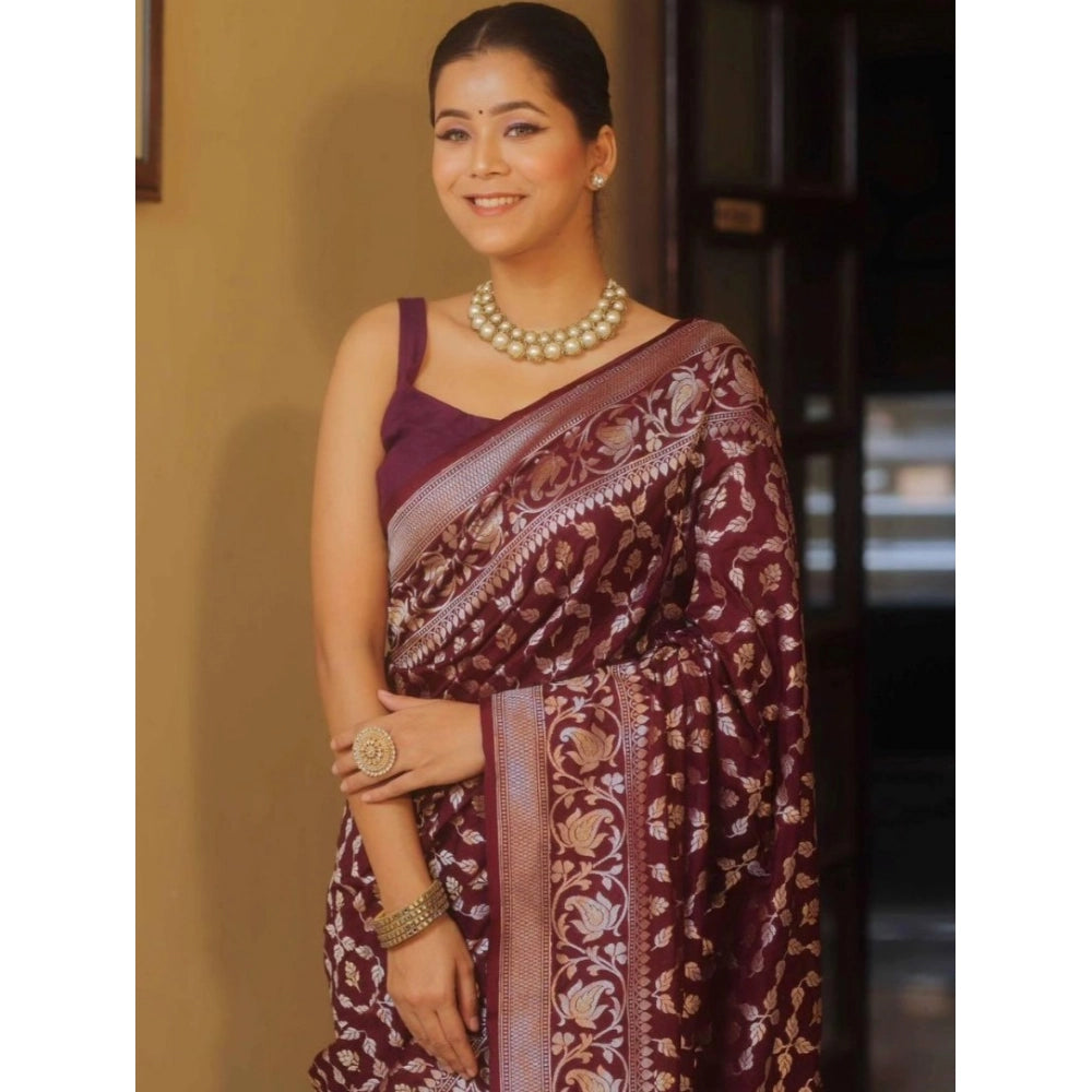 Seduva Women's Silk Printed Saree With Unstitched Blouse 5.5Mtr (Maroon)