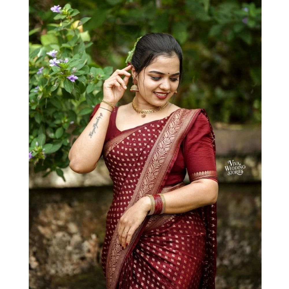 Seduva Women's Silk Printed Saree With Unstitched Blouse 5.5Mtr (Maroon)