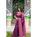 Seduva Women's Silk Printed Saree With Unstitched Blouse 5.5Mtr (Purple)