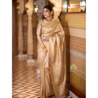 Seduva Women's Silk Printed Saree With Unstitched Blouse 5.5Mtr (Cream)