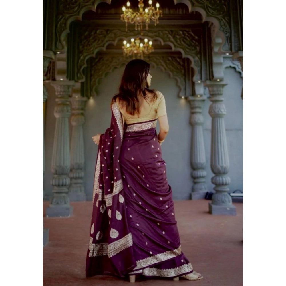Seduva Women's Cotton  Printed Saree With Unstitched Blouse 5.5Mtr (Purple)