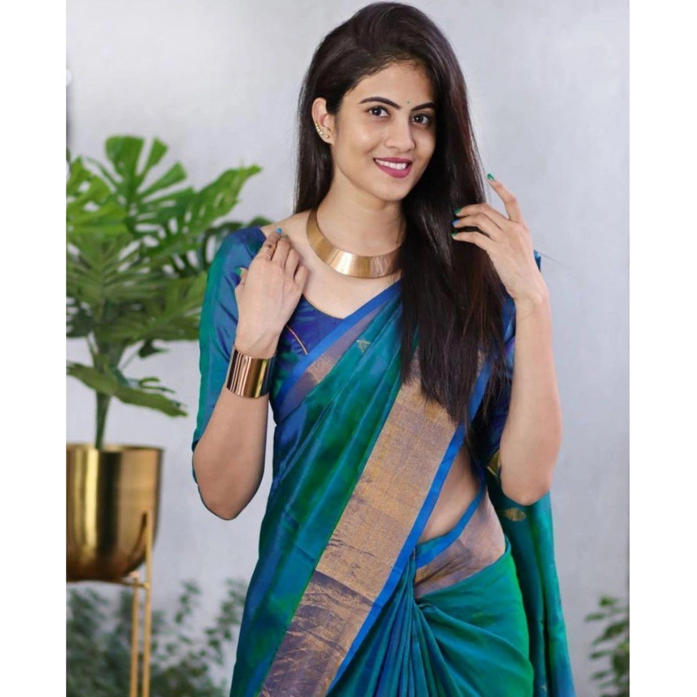 Seduva Women's Silk Printed Saree With Unstitched Blouse 5.5Mtr (Blue)