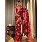Seduva Women's Silk Printed Saree With Unstitched Blouse 5.5Mtr (Red)