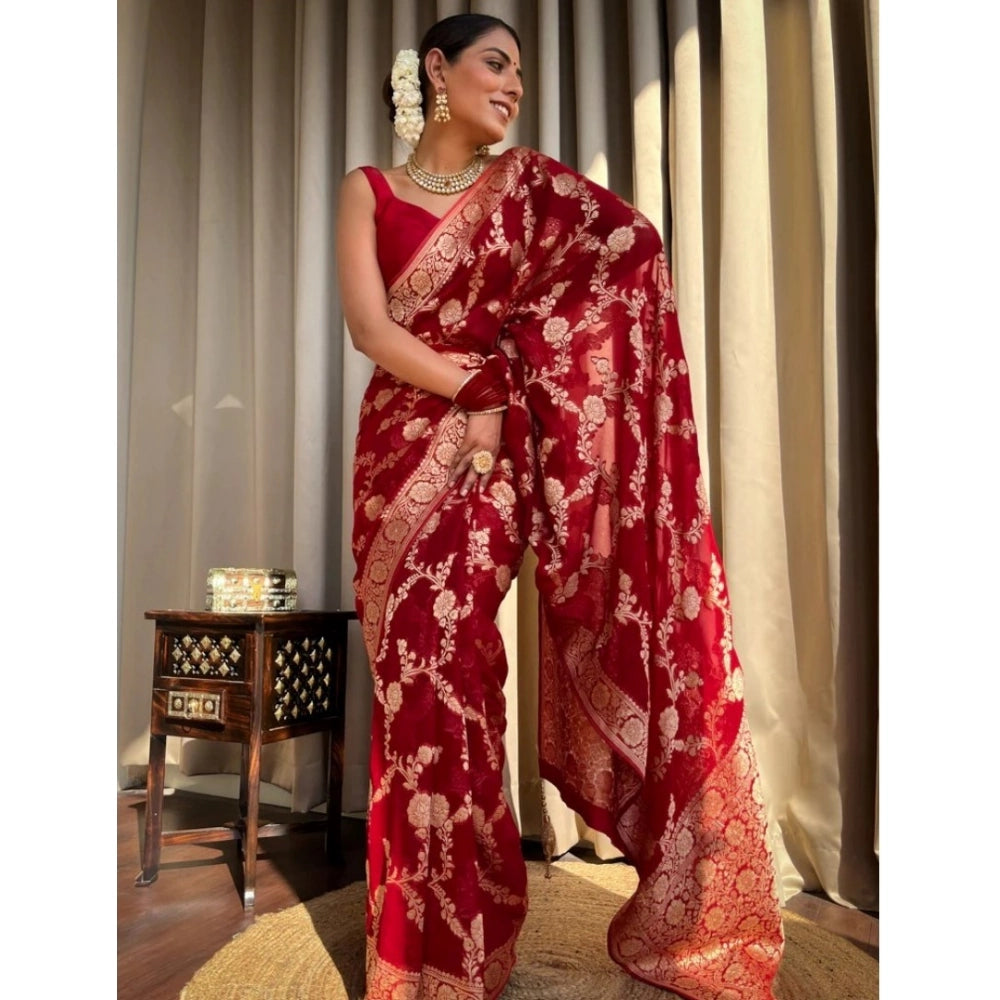 Seduva Women's Silk Printed Saree With Unstitched Blouse 5.5Mtr (Red)