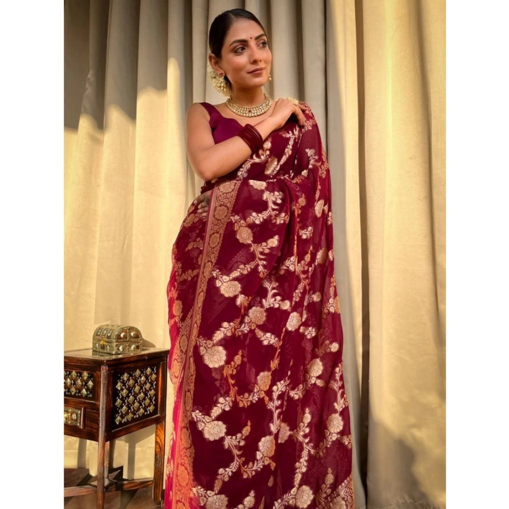 Seduva Women's Silk Printed Saree With Unstitched Blouse 5.5Mtr (Maroon)
