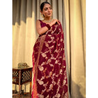 Seduva Women's Silk Printed Saree With Unstitched Blouse 5.5Mtr (Maroon)
