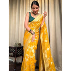 Seduva Women's Silk Printed Saree With Unstitched Blouse 5.5Mtr (Gold Yellow)