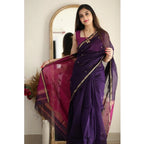 Seduva Women's Cotton  Printed Saree With Unstitched Blouse 5.5Mtr (Navy Blue)