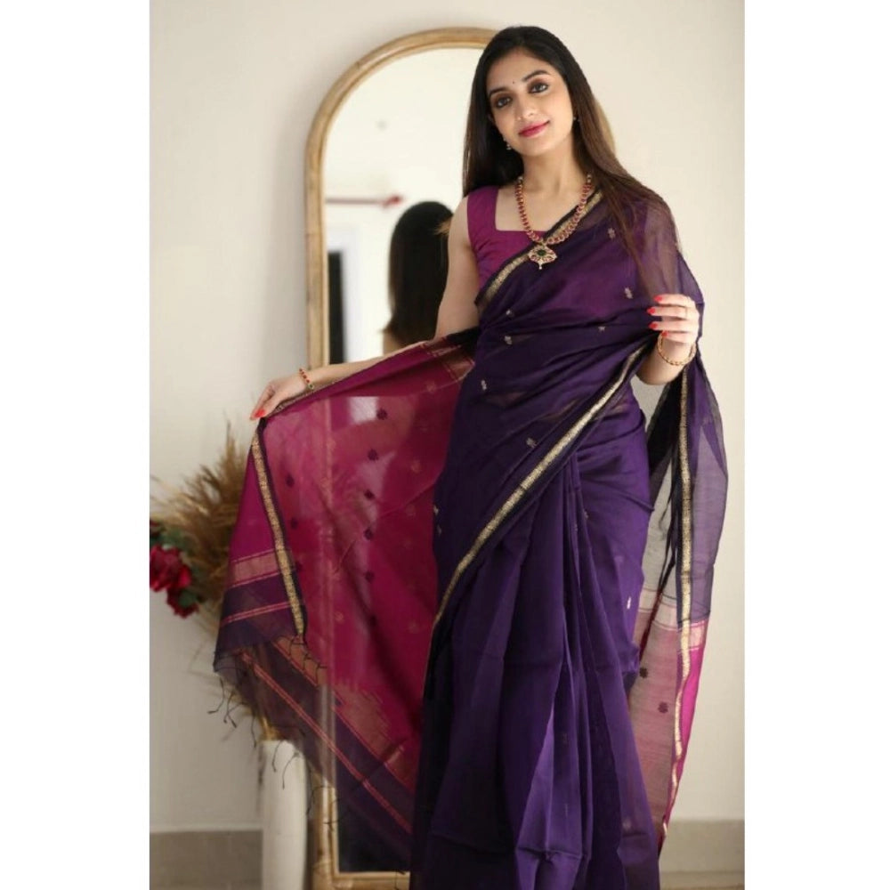 Seduva Women's Cotton  Printed Saree With Unstitched Blouse 5.5Mtr (Navy Blue)