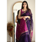 Seduva Women's Cotton  Printed Saree With Unstitched Blouse 5.5Mtr (Navy Blue)