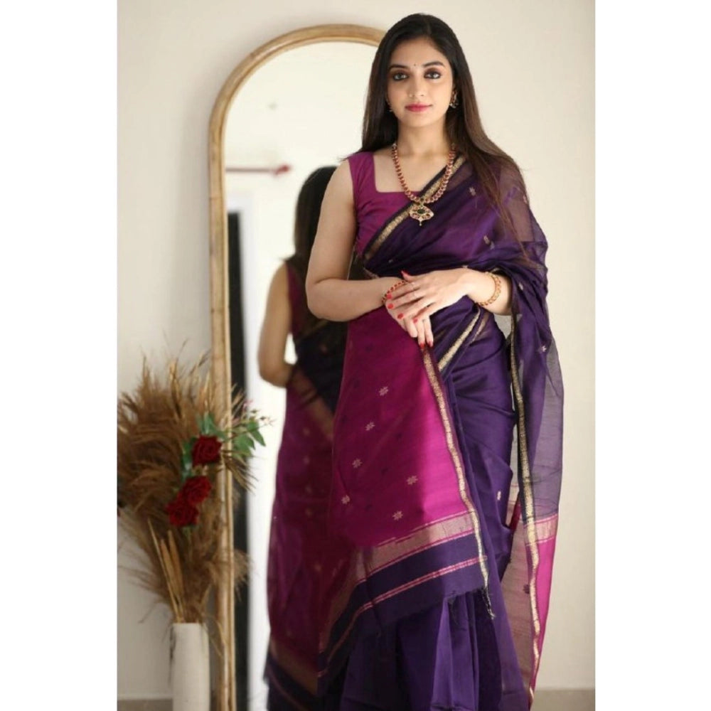 Seduva Women's Cotton  Printed Saree With Unstitched Blouse 5.5Mtr (Navy Blue)