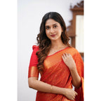 Seduva Women's Silk Printed Saree With Unstitched Blouse 5.5Mtr (Orange)