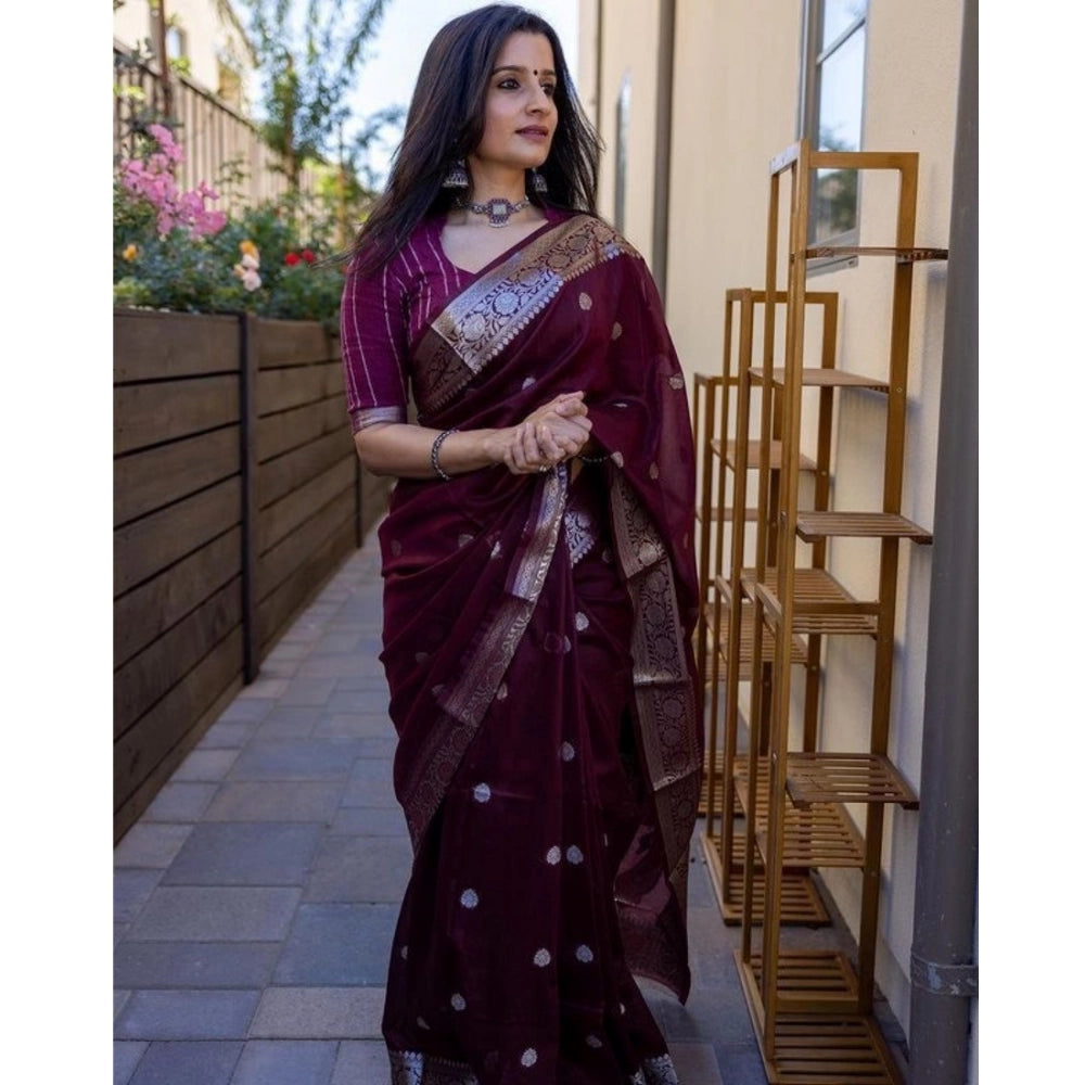 Seduva Women's Cotton  Printed Saree With Unstitched Blouse 5.5Mtr (Maroon)