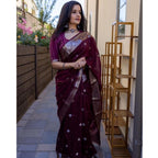 Seduva Women's Cotton  Printed Saree With Unstitched Blouse 5.5Mtr (Maroon)