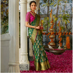 Seduva Women's Silk Printed Saree With Unstitched Blouse 5.5Mtr (Green)