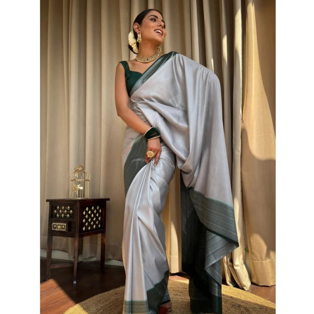 Seduva Women's Silk Printed Saree With Unstitched Blouse 5.5Mtr (Grey)