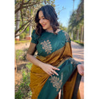Seduva Women's Silk Printed Saree With Unstitched Blouse 5.5Mtr (Yellow)