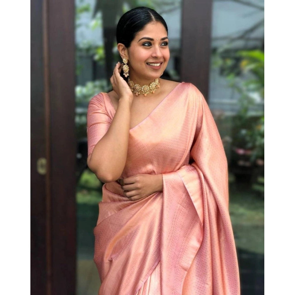 Seduva Women's Silk Printed Saree With Unstitched Blouse 5.5Mtr (Peach)