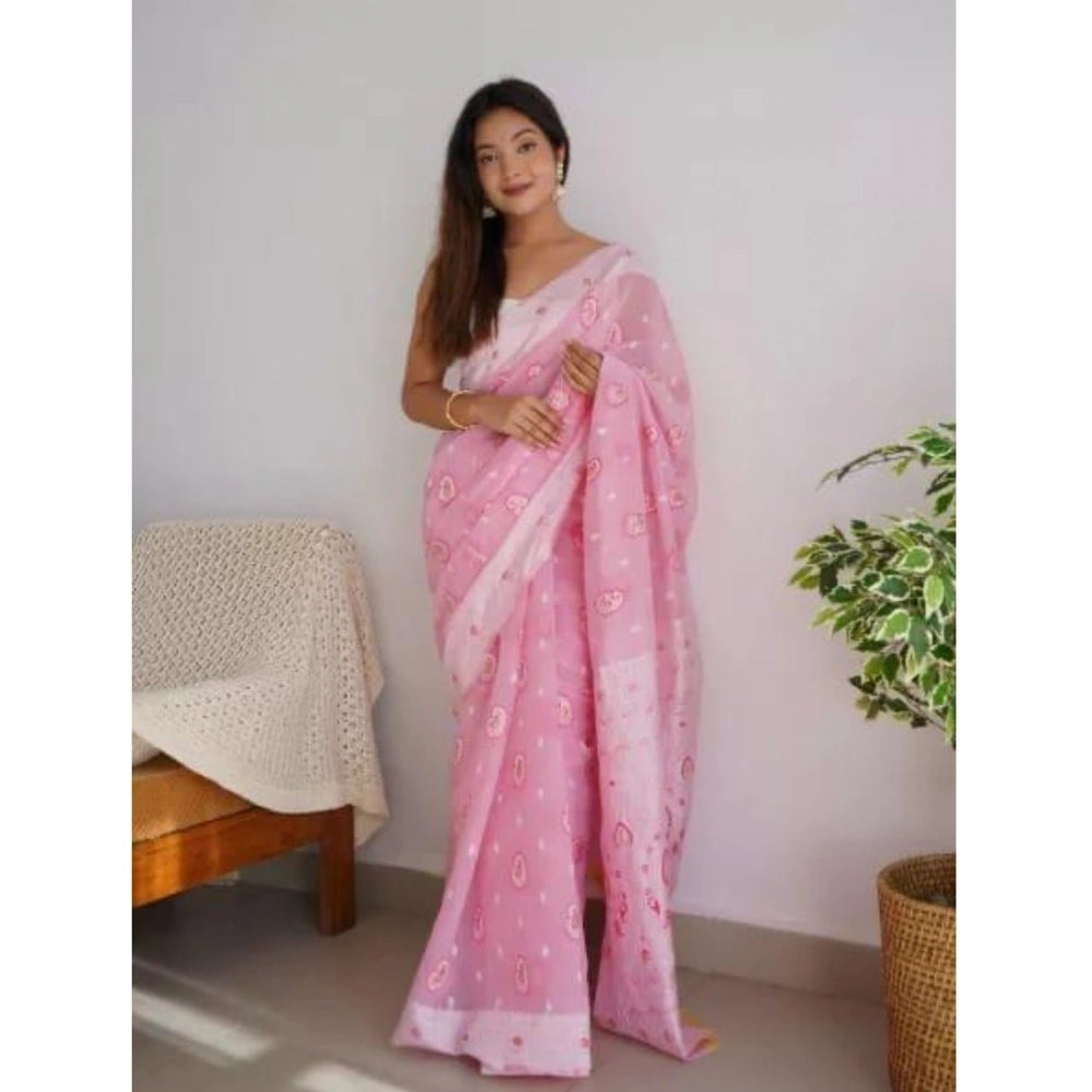 Seduva Women's Cotton  Printed Saree With Unstitched Blouse 5.5Mtr (Pink)