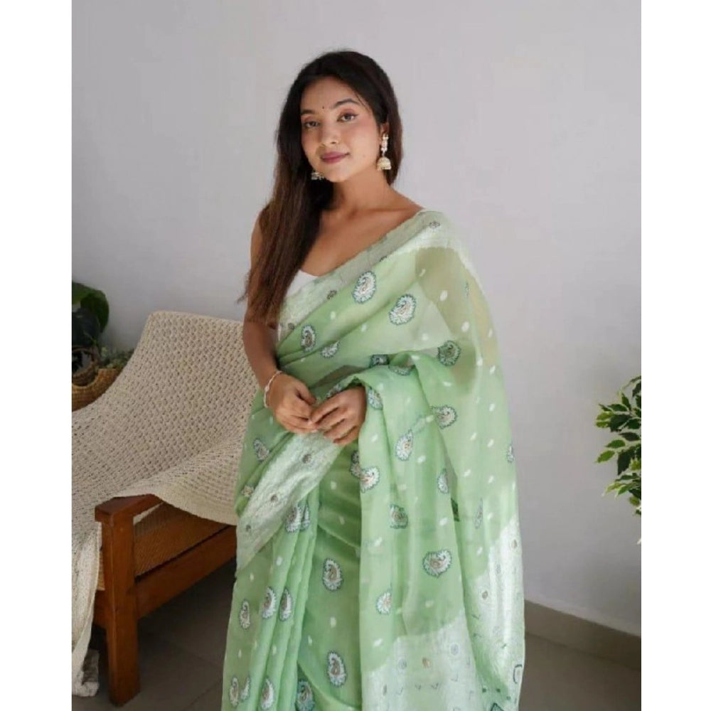 Seduva Women's Cotton  Printed Saree With Unstitched Blouse 5.5Mtr (Pista)