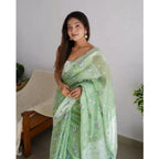Seduva Women's Cotton  Printed Saree With Unstitched Blouse 5.5Mtr (Pista)