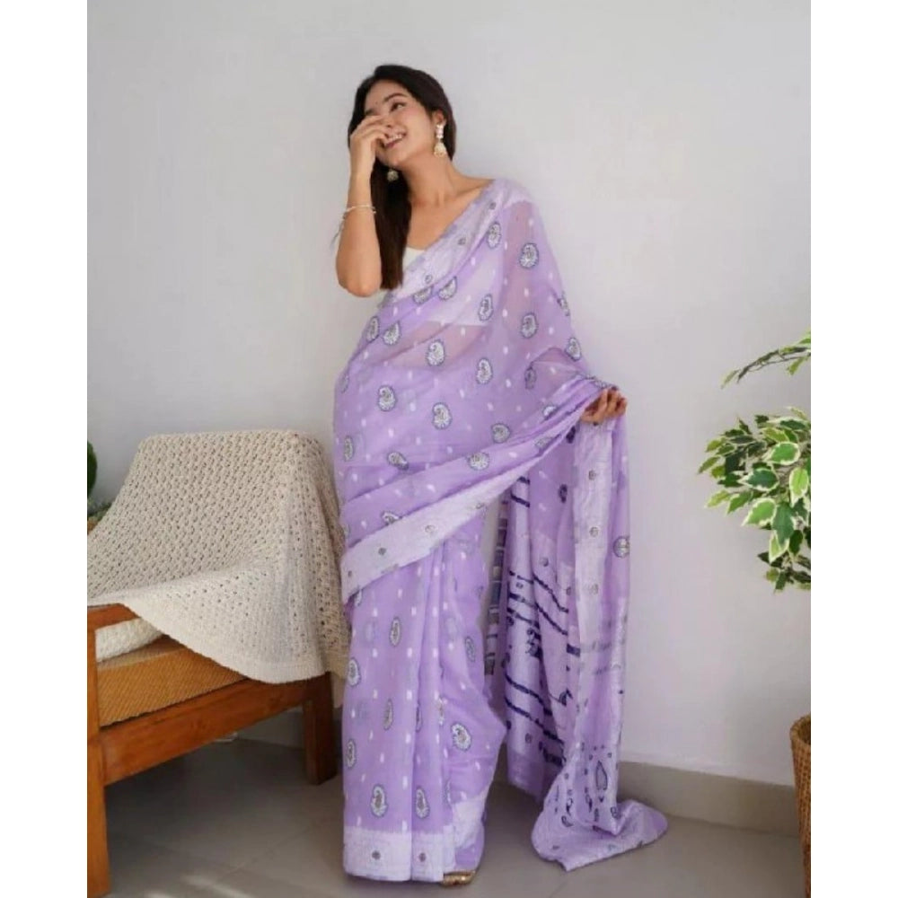 Seduva Women's Cotton  Printed Saree With Unstitched Blouse 5.5Mtr (Lavender)