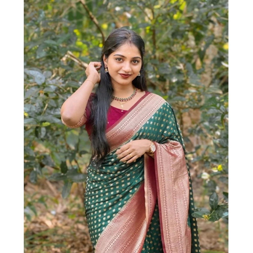 Seduva Women's Silk Printed Saree With Unstitched Blouse 5.5Mtr (Green-Red)