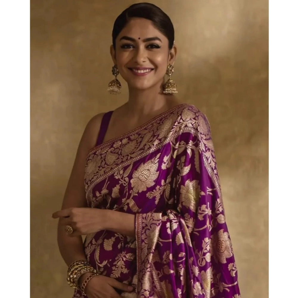 Seduva Women's Silk Printed Saree With Unstitched Blouse 5.5Mtr (Purple)