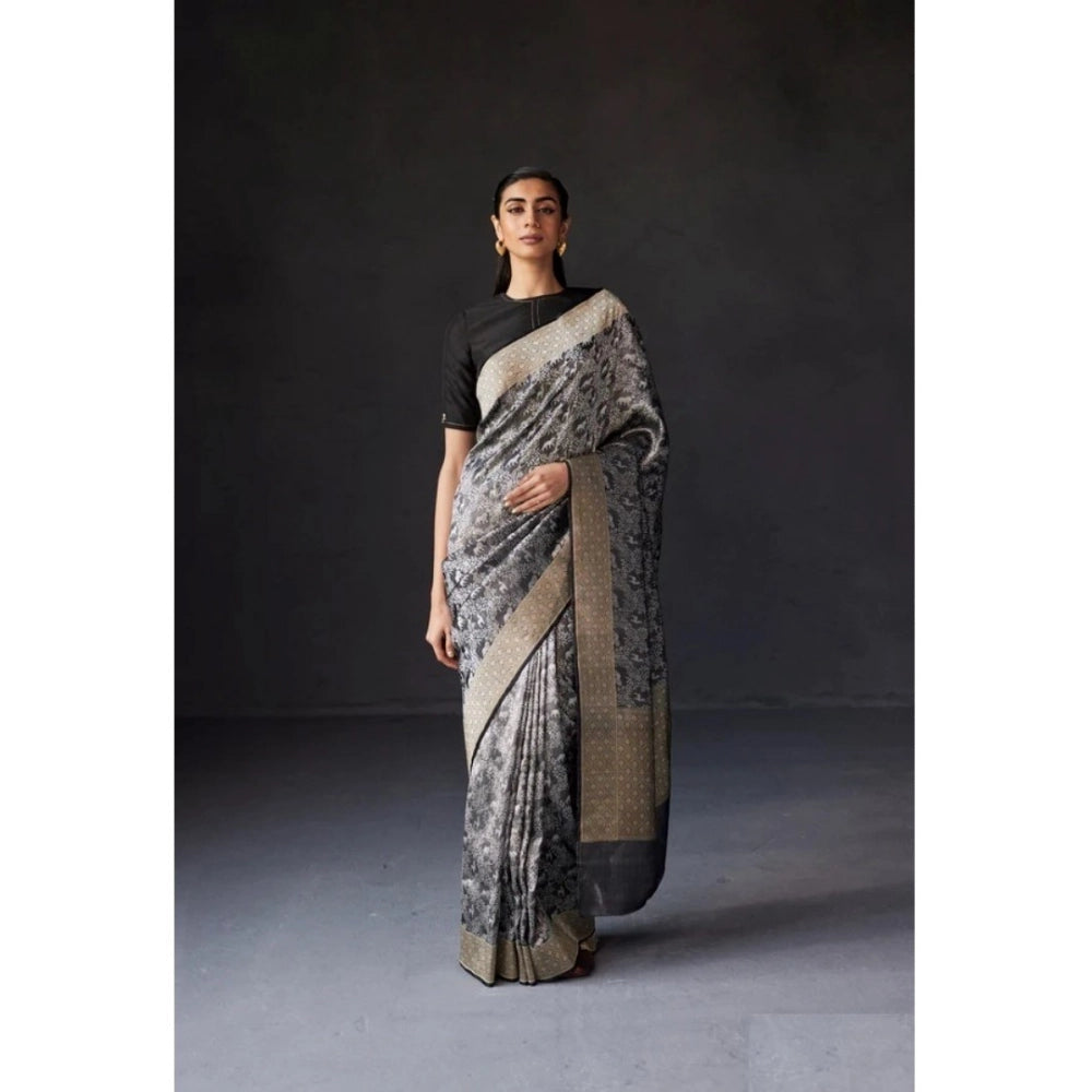 Seduva Women's Silk Printed Saree With Unstitched Blouse 5.5Mtr (Grey)