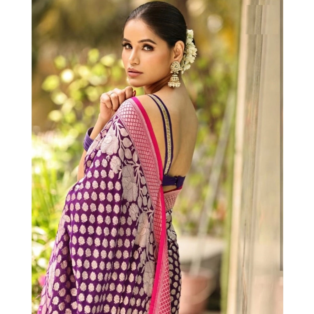 Seduva Women's Silk Printed Saree With Unstitched Blouse 5.5Mtr (Purple)