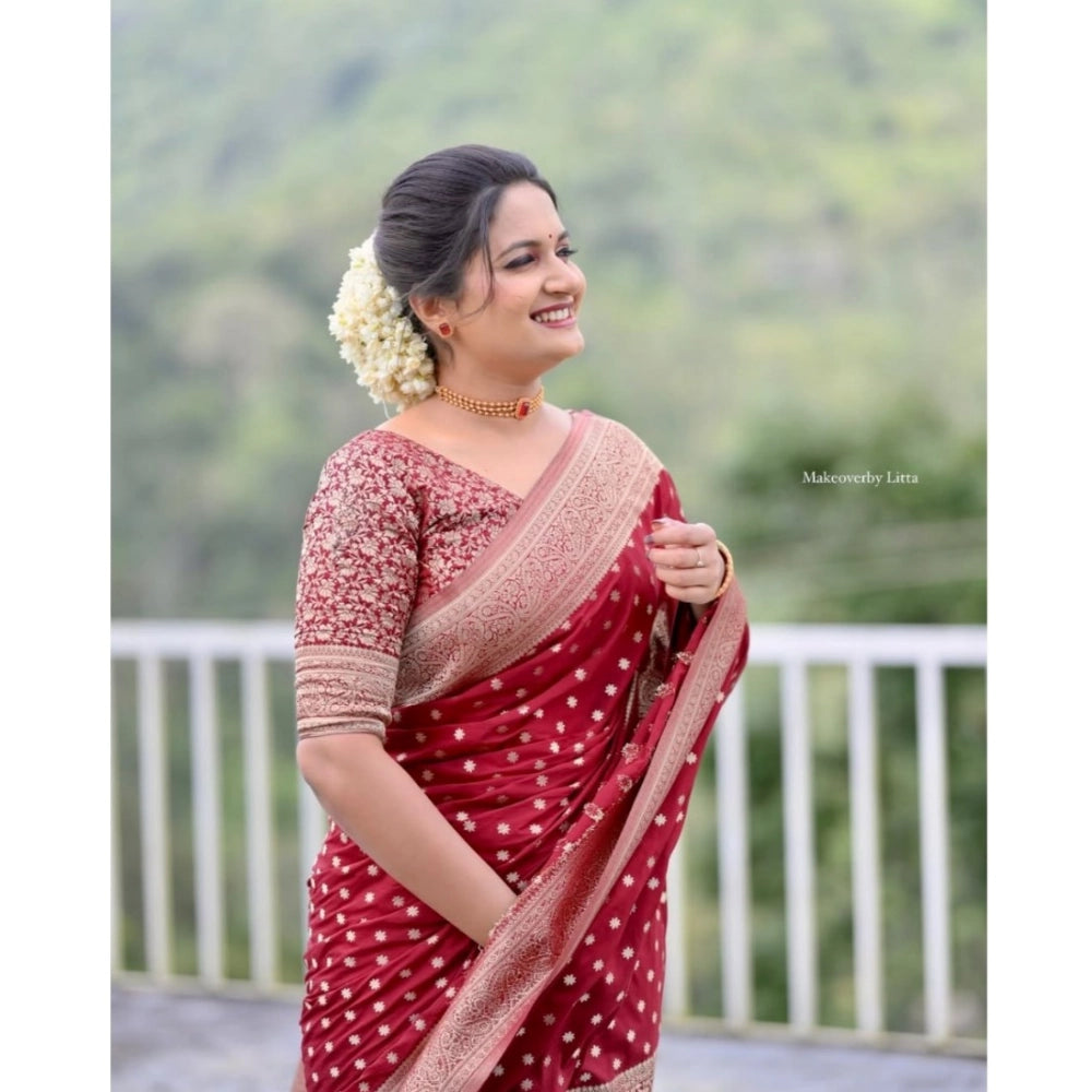 Seduva Women's Silk Printed Saree With Unstitched Blouse 5.5Mtr (Maroon)