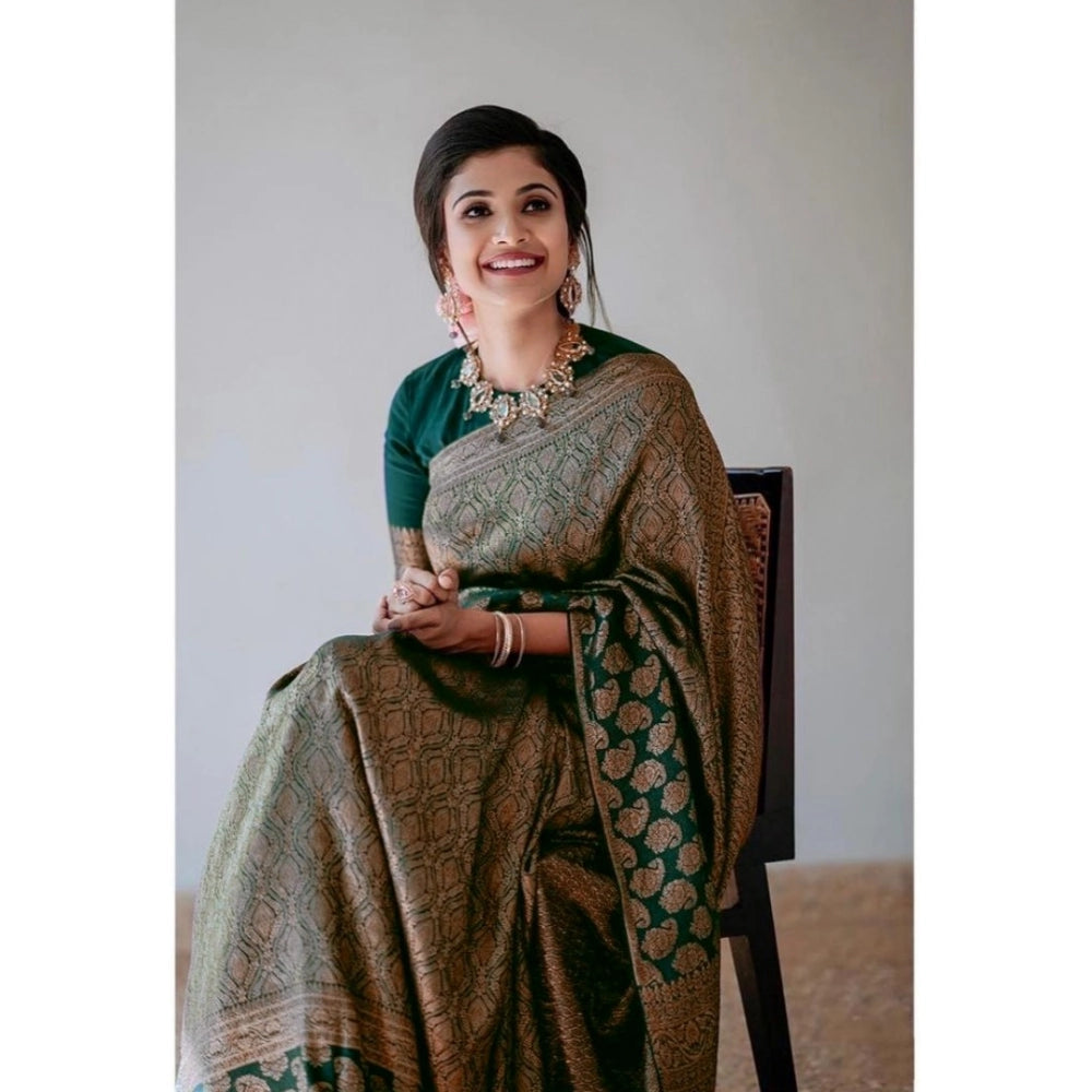 Seduva Women's Silk Printed Saree With Unstitched Blouse 5.5Mtr (Green)