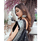Seduva Women's Silk Printed Saree With Unstitched Blouse 5.5Mtr (Black)