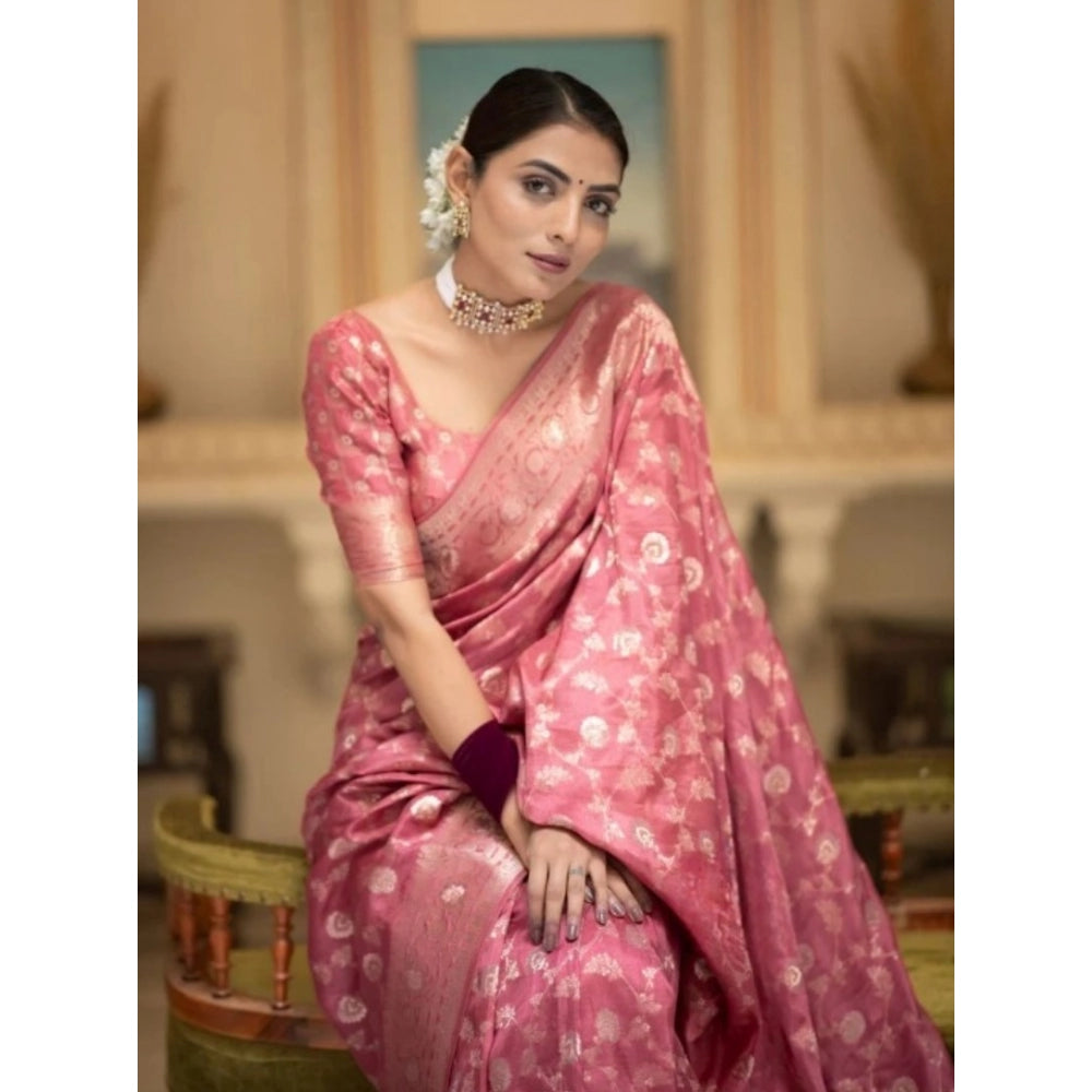 Seduva Women's Silk Printed Saree With Unstitched Blouse 5.5Mtr (Peach)