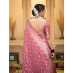 Seduva Women's Silk Printed Saree With Unstitched Blouse 5.5Mtr (Peach)