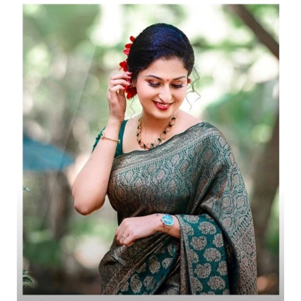 Seduva Women's Silk Printed Saree With Unstitched Blouse 5.5Mtr (Green)