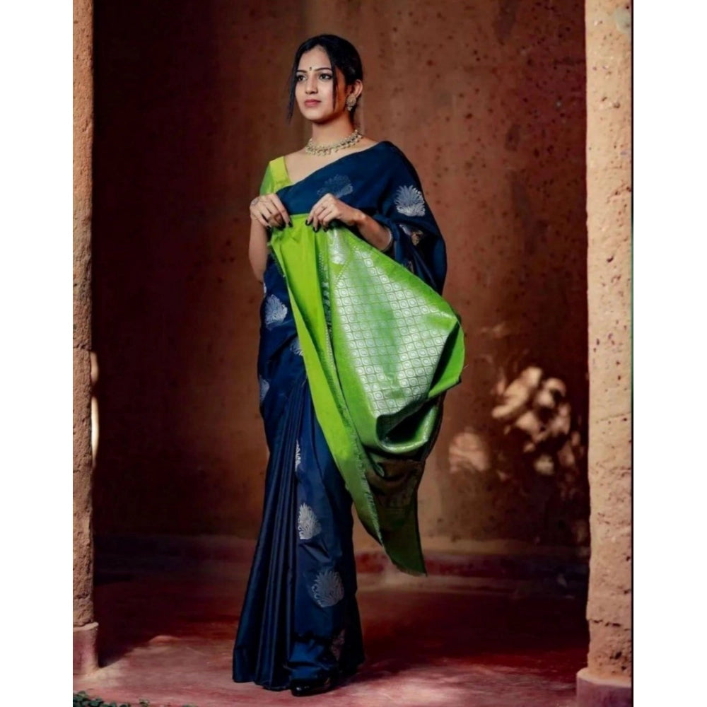 Seduva Women's Silk Printed Saree With Unstitched Blouse 5.5Mtr (Navy Blue)