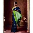 Seduva Women's Silk Printed Saree With Unstitched Blouse 5.5Mtr (Navy Blue)
