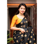 Seduva Women's Silk Printed Saree With Unstitched Blouse 5.5Mtr (Yellow)