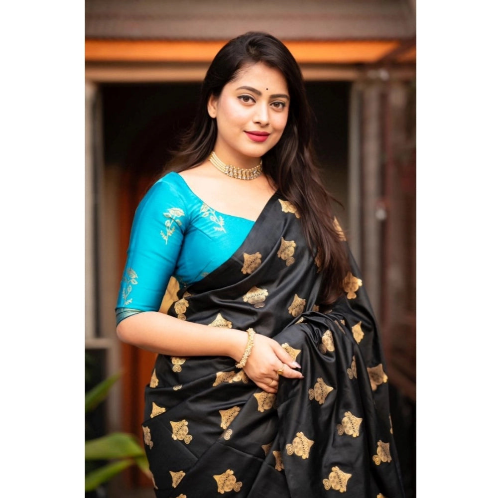 Seduva Women's Silk Printed Saree With Unstitched Blouse 5.5Mtr (Sky Blue)